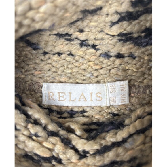 VTG Anthropologie Relais Sweater Womens One Size Tan Black Southwestern Design - Picture 3 of 6